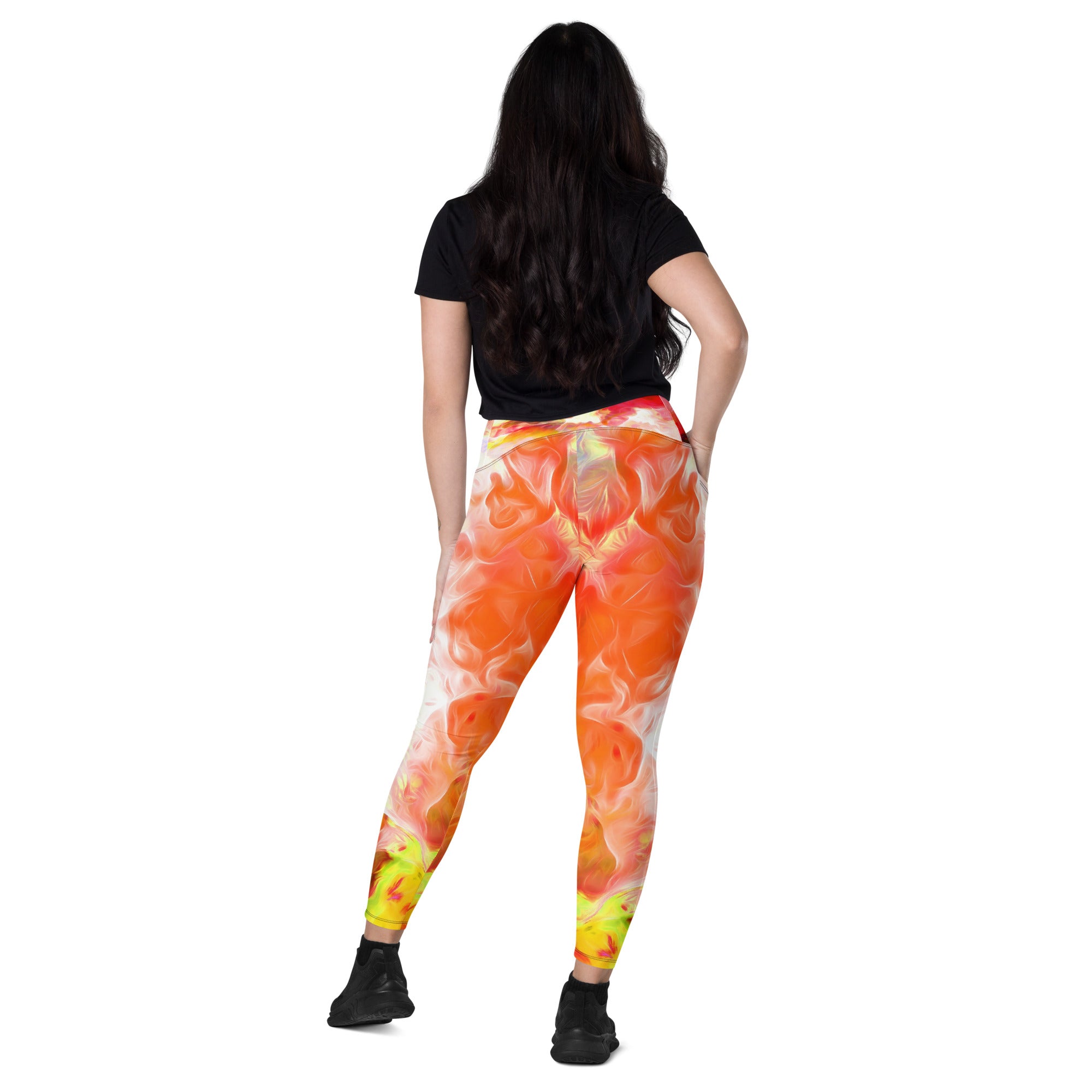 Crossover Leggings with Pockets. Workout Leggings-Tie and Dye Art. Streetwear Leggings. Yoga Pants. WickedYo.